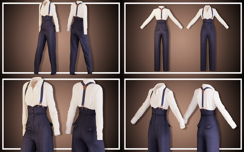 1款MD服装女性衬衫吊带长裤套装ZPRJ模型打版源文件3D服装