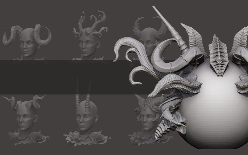 ZBrush生物动物幻想人物龙鹿角雕刻笔刷羊角犄角zb风格化号角模型