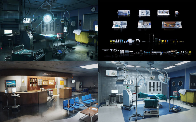 Blender医院医疗中心救护车病房手术室器械工具3D模型资产