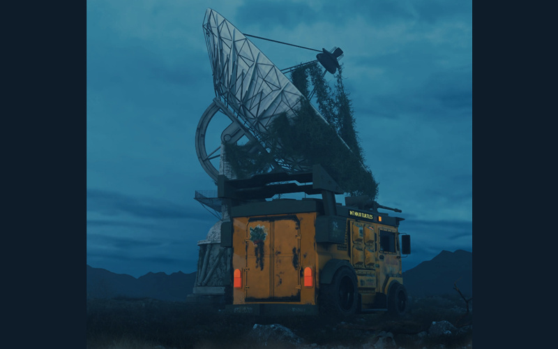 Blender遗弃通讯卡车巨大卫星天线雷达场景3D模型资产
